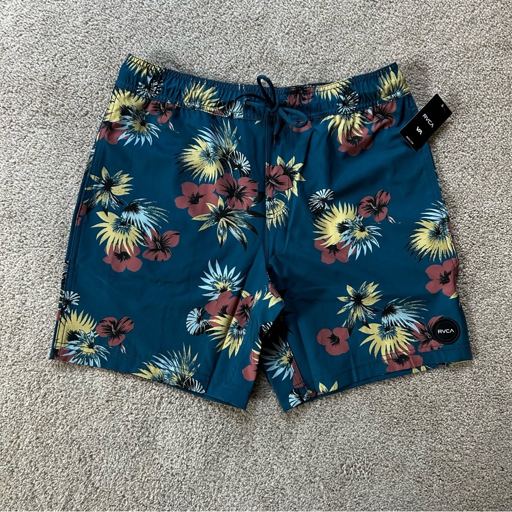 RVCA Men's Small North South 17" Swim Trunk Shorts Unlined Tropical Floral New